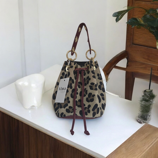 Bolso " Roche " leopardo y bourdeos