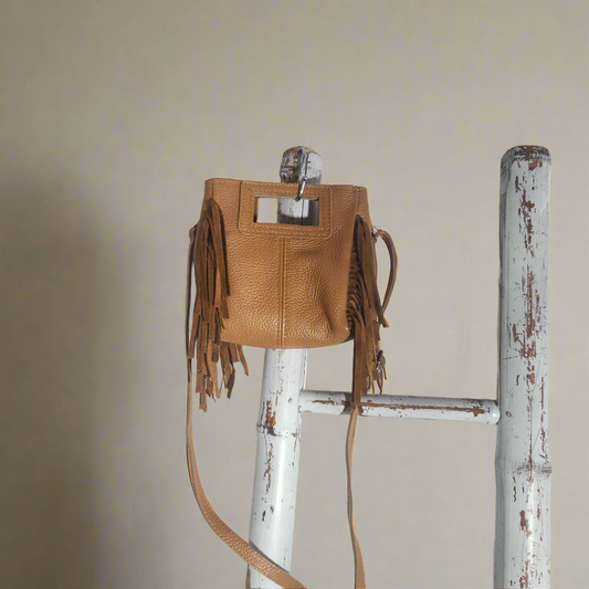 Bolso flecos Pequeño beige